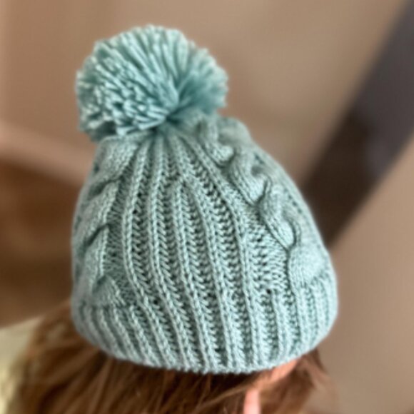 Hand-Knitted Winter Hat with Pom-Pom – Soft Blue Cable Beanie - Picture 8 of 12